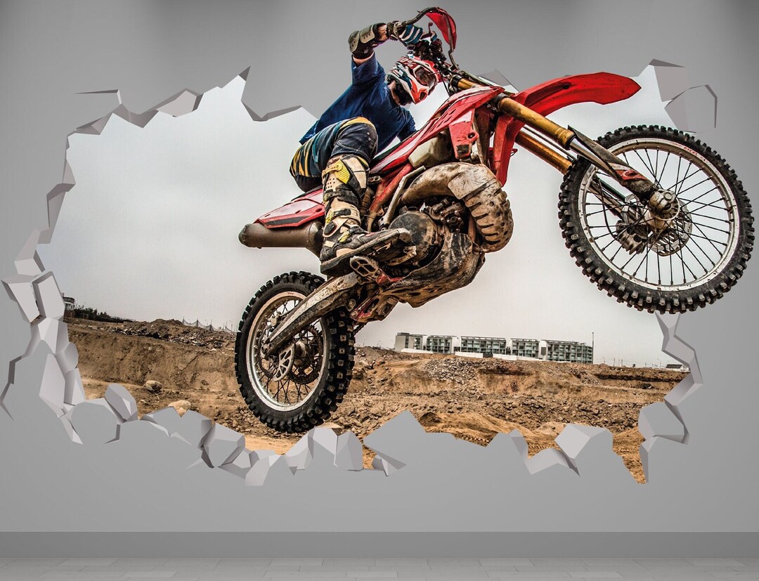 Motocross Wall Decal Motocross Art Decor Bike Maneuvers Art 3d