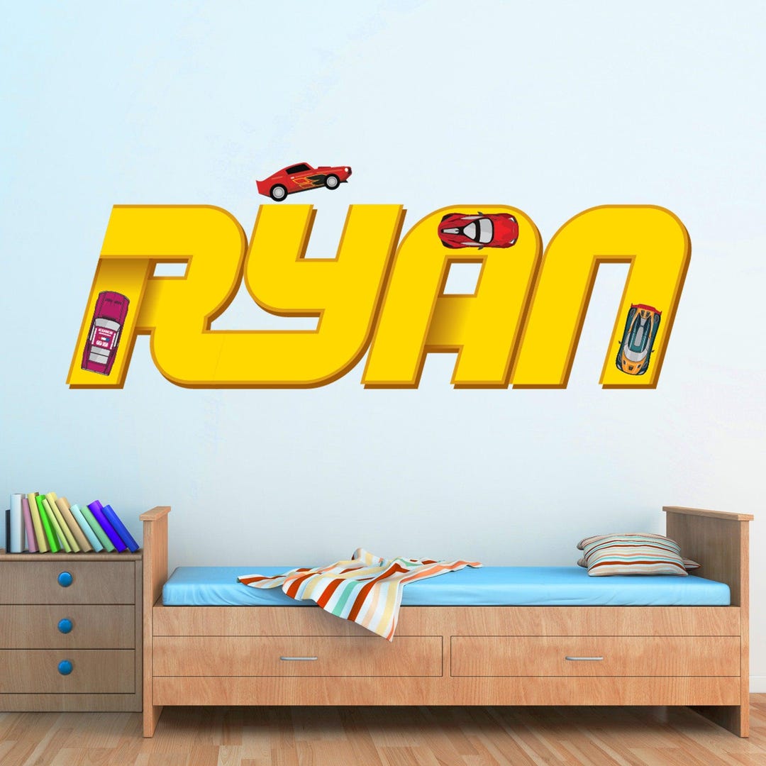 Race Cars Wall Decal for Boys Room - Custom Name Car Bedroom Decor ...