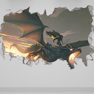 Dragon Wall Decal 3D - Fire Breathing Sticker Kids Room Art Vinyl Boys Bedroom Decor