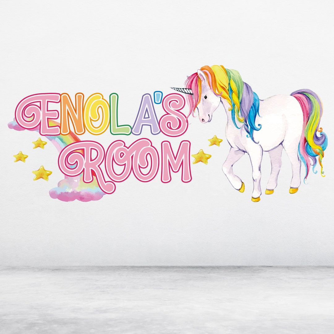 Rainbow Unicorn Name Wall Decal Personalized Unicorn Bedroom Decor for