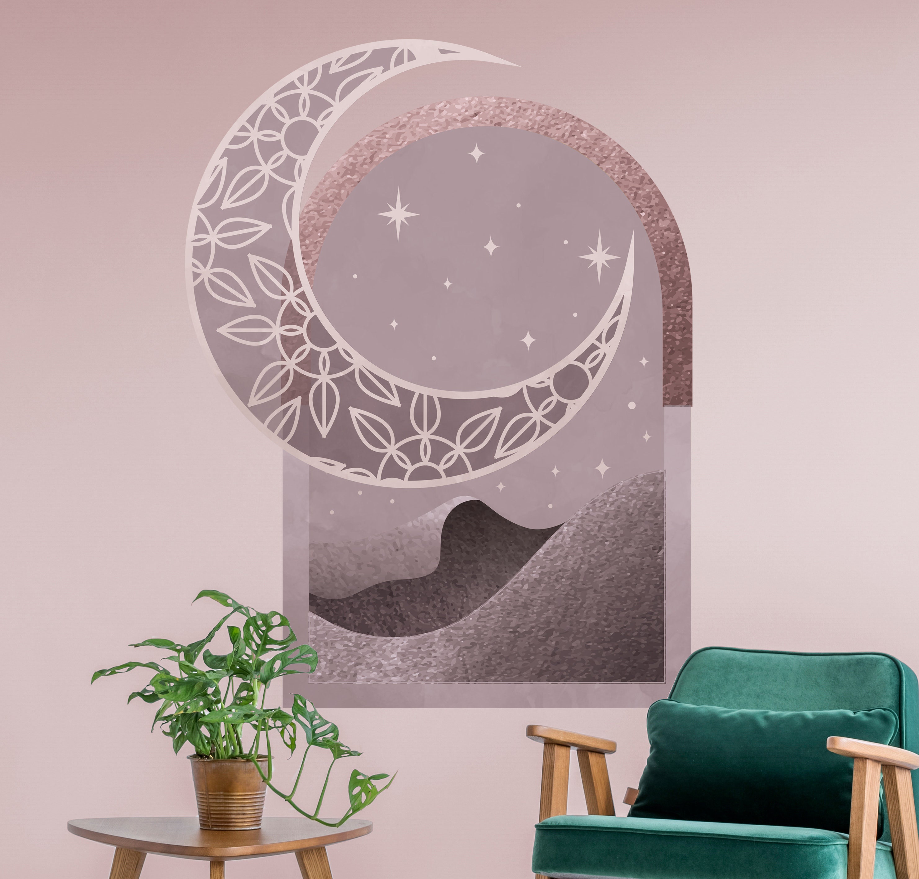 Luna Pegatina de pared Calcomania Montaña Parede Dibujos | Etsy