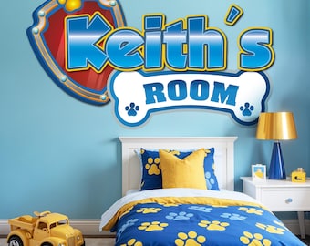 Calcomanía de pared personalizada con nombre de cachorro rescatado - Adhesivo personalizado para habitación infantil - Decoración para dormitorio infantil - Vinilo removible despegable y adhesivo