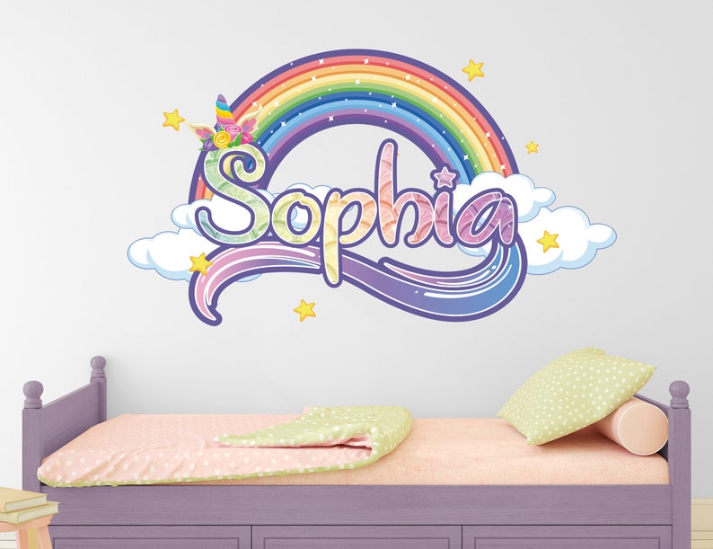 Rainbow Unicorn Custom Name Wall Decals Unicorn Wall Decal Room Decor for Girls Bedroom Unicorn Sticker Rainbow Nursery Decor Wall Art image 4