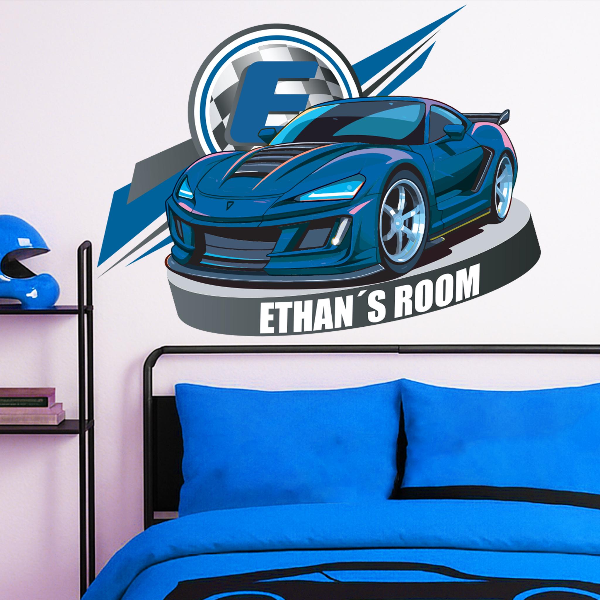 Personalized Race Car Name Wall Decal – Custom Boys Bedroom Sticker ...