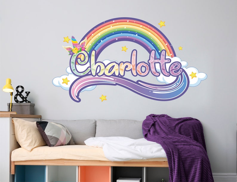 Rainbow Unicorn Custom Name Wall Decals Unicorn Wall Decal Room Decor for Girls Bedroom Unicorn Sticker Rainbow Nursery Decor Wall Art image 6