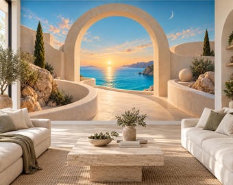 Mural de pared con arco oceánico, papel pintado surrealista autoadhesivo para el hogar, la oficina y el dormitorio.