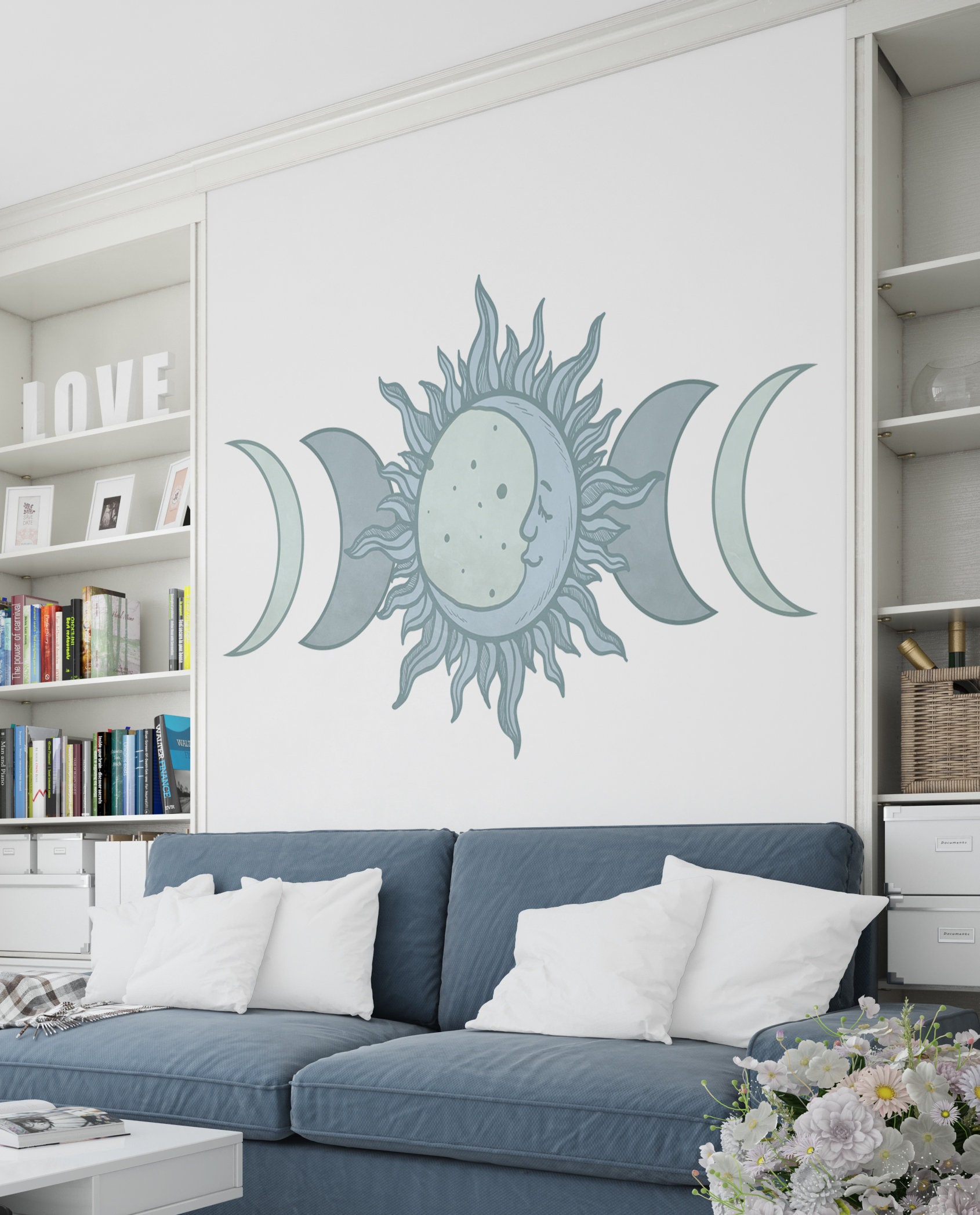 Sun Moon Wall Decal Abstract Wall Decal Moon Contemporary Etsy
