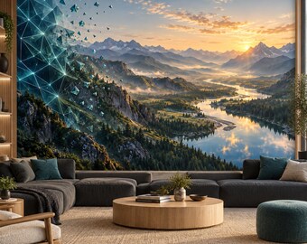 Wandbild „Jenseits des Rasters“, surreale selbstklebende Tapete für Homeoffice und Schlafzimmer