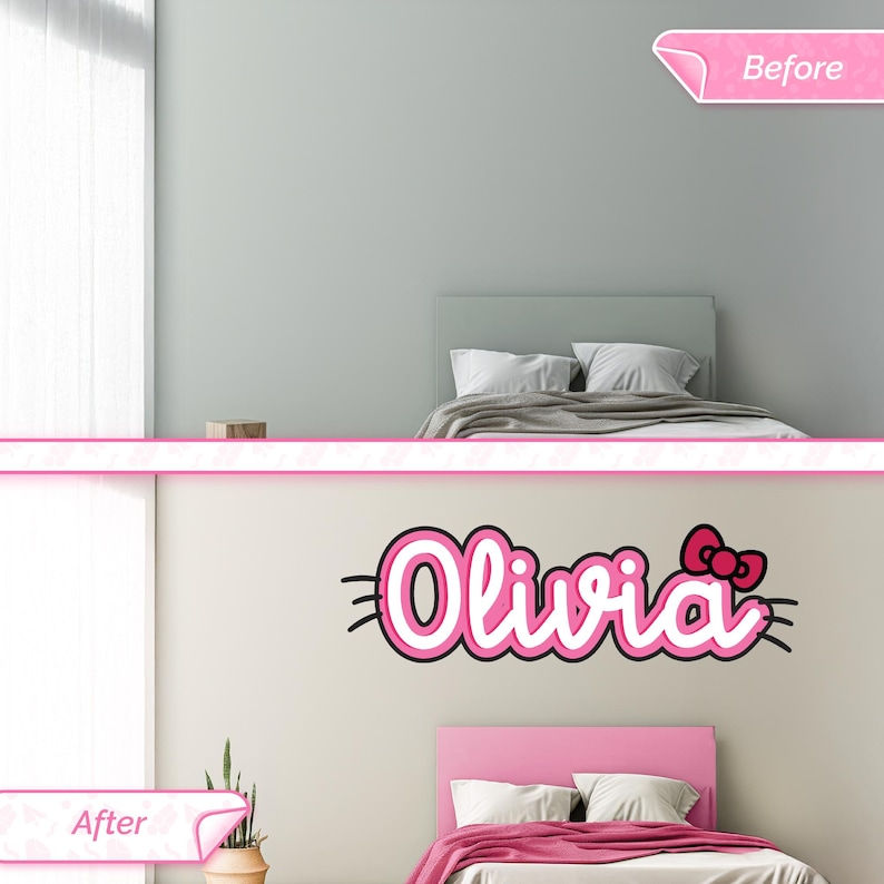 Kitty Bow Name Wall Decal Girls Room Personalized Pink Script Vinyl ...