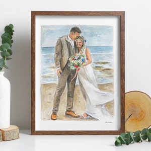 Custom Watercolour Wedding Portrait Painting | Newlyweds Husband Wife Civil Partnership, Nuptial Hand painted, drawing, Marriage Gift