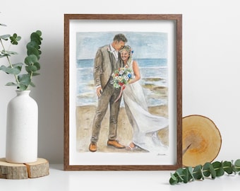 Custom Watercolour Wedding Portrait Painting | Newlyweds Husband Wife Civil Partnership, Nuptial Hand painted, drawing, Marriage Gift