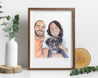 Handgemaltes Aquarell Familienporträt Gemälde | Benutzerdefinierte Personen, Haustiere, Eltern Porträt, personalisierte Fotos | Zeichnung, Weihnachtsgeschenk