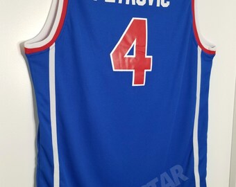 Drazen Petrovic #4 Jugoslavija Basketball Jersey Blue - Top Smart