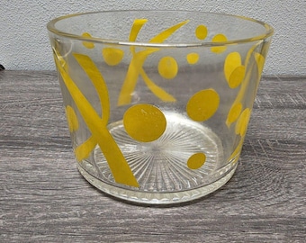 Vintage 1950s Mcm Glass Ice Bucket  Yellow Polka Dots