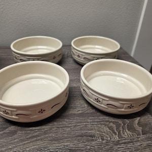 4 Longaberger Pottery Woven Traditions Red Soup / Cereal Bowls 6" Stoneware USA