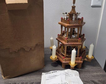VTG Lillian Vernon 3-Tier Wooden Christmas Windmill Carousel Nativity Pyramid