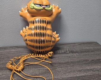 Garfield Cat Hanging Wall Phone Tyco 1980s Landline Push Button RARE Swivel Head