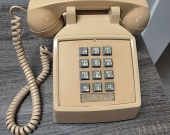 Vintage ITT Desk Phone Beige Push Button Landline Telephone USA Adj Ringer Clean