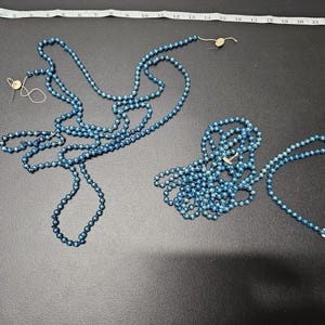 VINTAGE CHRISTMAS TREE Aqua blue Mercury Bead Garlands 95&quot; & 85&quot;