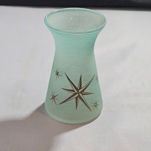 Vintage 1950s Atomic Starburst Small 4"Blue Pebbled MCM Vase