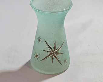 Vintage 1950s Atomic Starburst Small 4&quot;Blue Pebbled MCM Vase