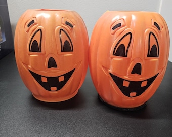 VINTAGE Halloween Pumpkin Jack O Lantern X2 (BLOW MOLD) 7.5&quot; x 6&quot; Covers