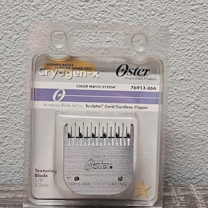May include: Oster Cryogen-X texturing blade accessory set for Sculptor cord/cordless clippers. The blade is 1/8 inch (3.2 mm) and comes in a clear plastic package. The package includes the Oster logo and the text "Made in USA."