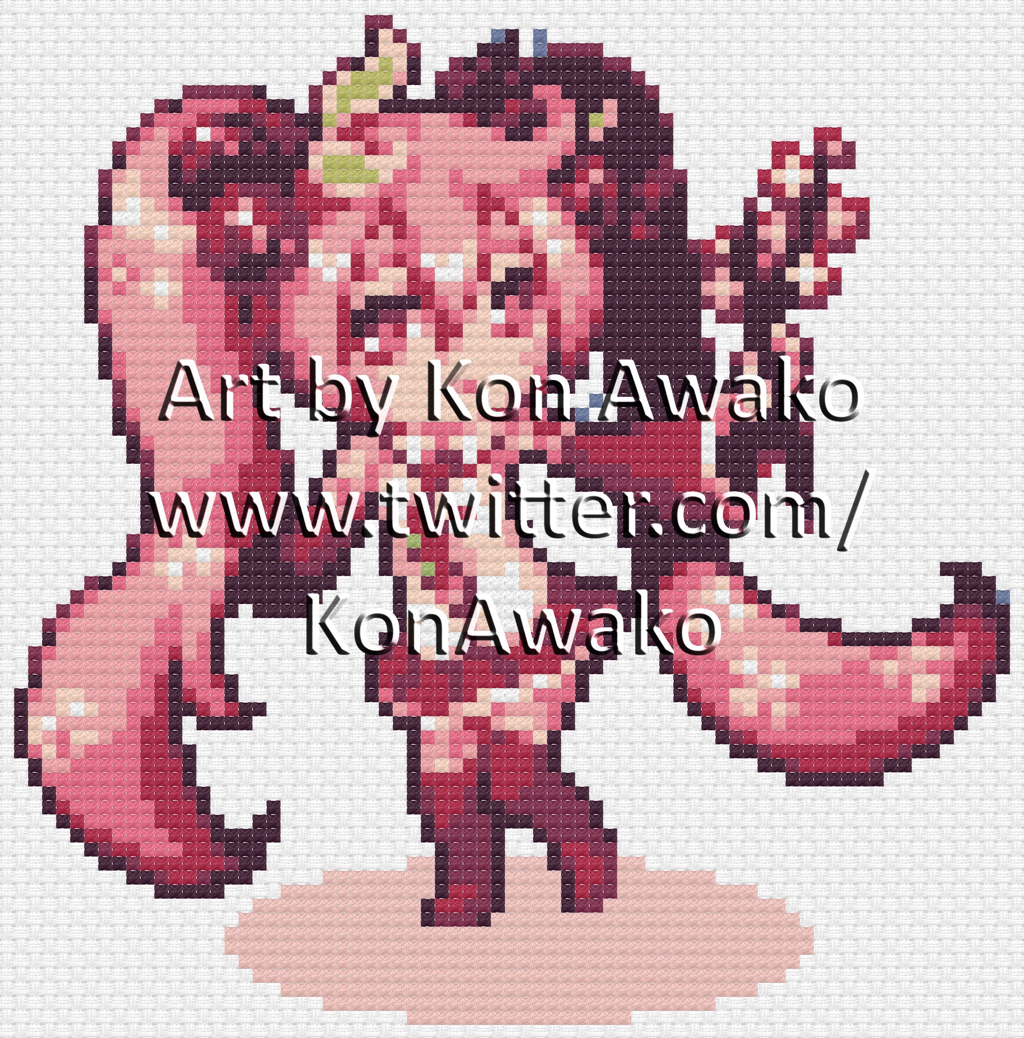 Sakura Miku From Vocaloid Cross Stitch Pattern By Kon Awako Etsy