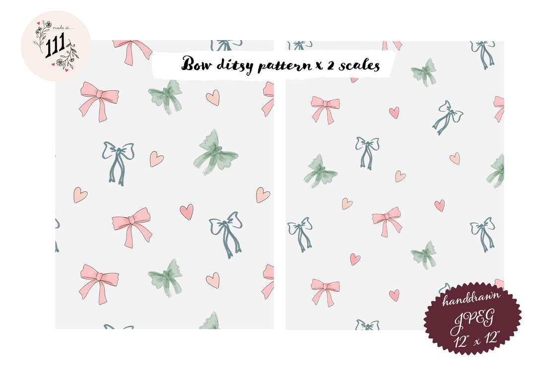Hand Drawn Coquette Bow Ditsy Seamless Pattern ,pastels, Digital Paper ...