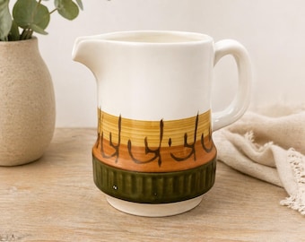 Vintage 1970s Stoneware Creamer Pitcher | Earth Tone Abstract Ceramic Jug
