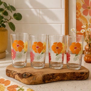Vintage Amber Floral Glasses - Etsy