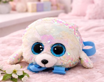Ty Beanie Boo Icy the Seal Plush Sequin Purse Backpack