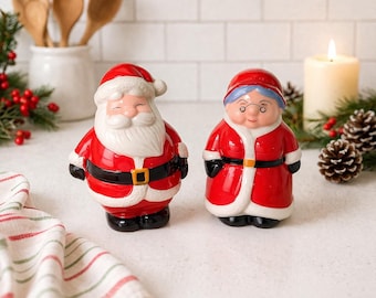Vintage Ceramic Santa & Mrs. Claus Salt Pepper Shakers: Christmas Kitchen Decor
