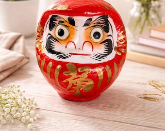 Red Paper Mache Daruma Doll: Japanese Good Luck Talisman