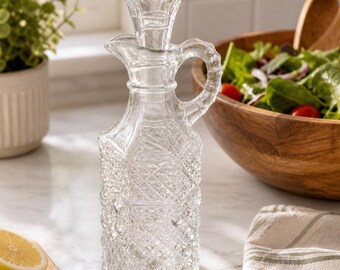 Anchor Hocking Wexford Cruet – Diamond Cut Pressed Glass Oil Vinegar Bottle