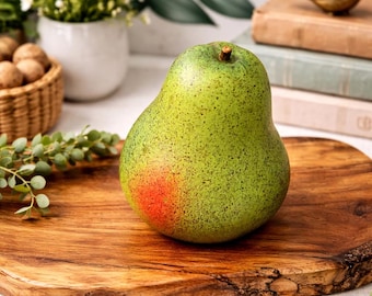 Rare KasugaWare Ceramic Pear | Mid-Century Japanese Art Pottery | Speckled Green