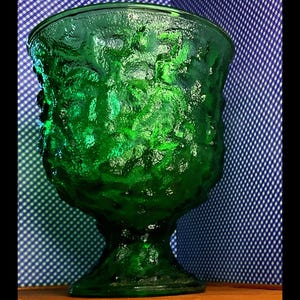 Vintage Mid 20th Century E.O. Brody Co. A102 Textured Glass Pedestal Dish/Vase, Vintage Decor, Green Accent Vase, Gifts, Fruit Bowl