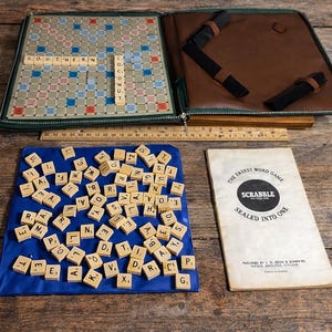 1953 Travel Scrabble Game JW Spear England Zippered Case Set