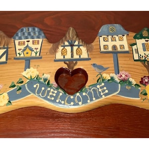 Vintage Hand Painted Rustic Folk Art,  Signed by Artist, Country Wood Sign, Handcrafted Welcome Sign, Country Blue
