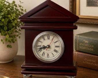 Godinger Mahogany Arch Mantel Clock | Quartz Desk Decor with Silver Feet