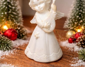 Vintage Angel Ornament | Porcelain Lyre Bird Mid Century Christmas Decor