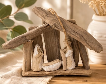 Rustic Driftwood Nativity Ornament | Handmade Coastal Christmas Ornament | Beach Cottage Holiday Decor | Primitive Holy Family Hanging Decor