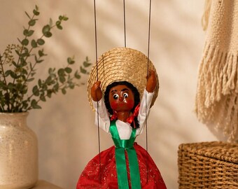 Vintage Marionette Doll, Folk Art Puppet, Handcrafted Wooden String Doll, Boho Dexorbitant