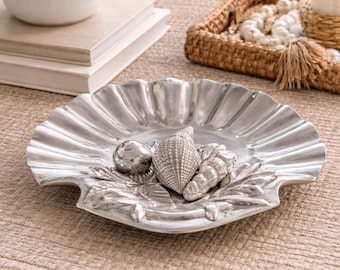 Vintage Pewter Clamshell Oyster Dish: Decorative Serving Plate