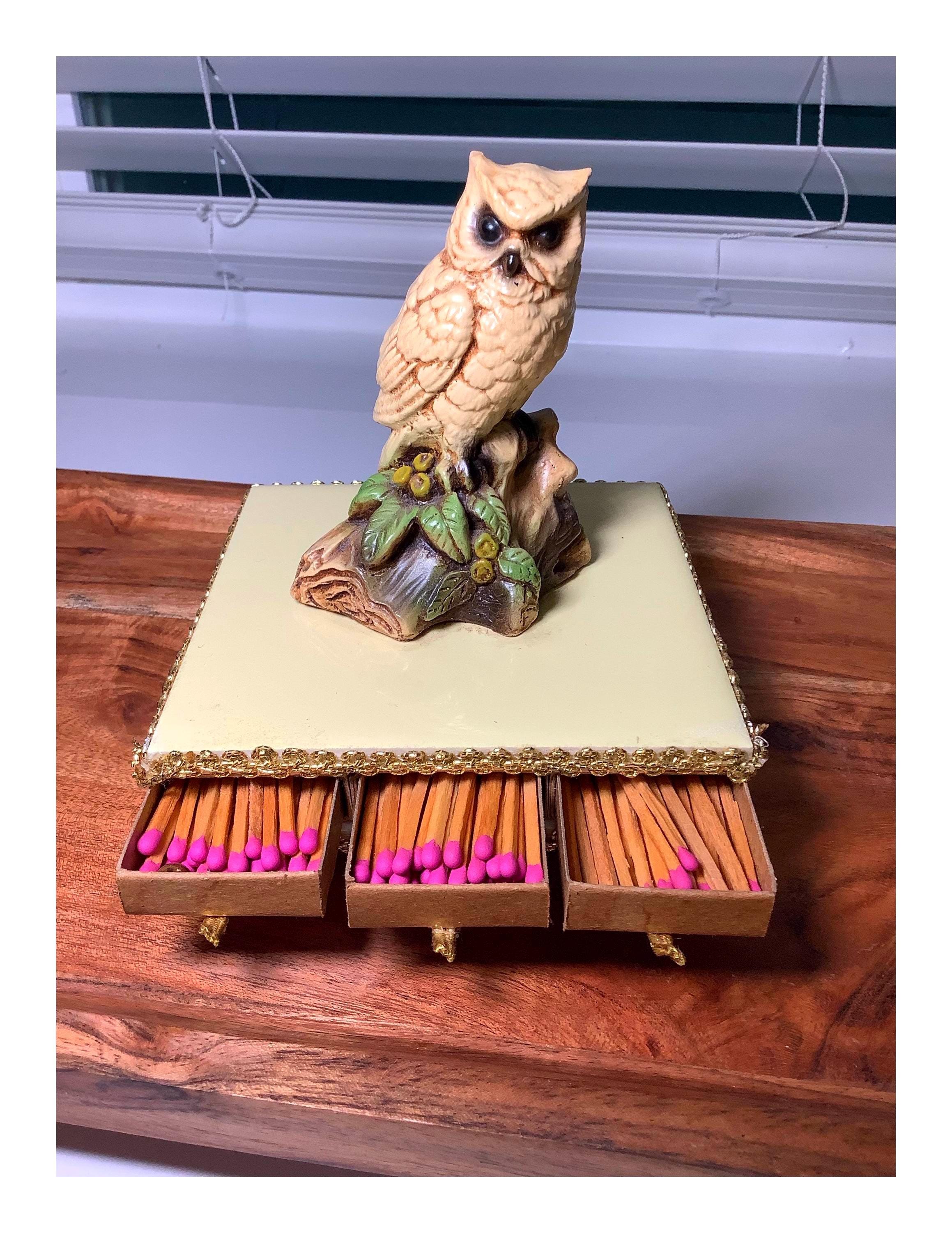 Vintage MCM Terrestone Orzeck Owl Matchbox Holder: Bird Lover Gift