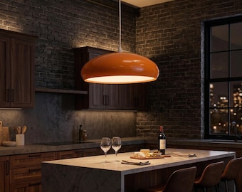 Orangefarbene Pendelleuchte im Mid-Century-Modern-Stil, Retro-Kuppellampe im 70er-Jahre-Look, futuristische Deckenleuchte, Kücheninselbeleuchtung im Vintage-Stil, Boho-Dekor