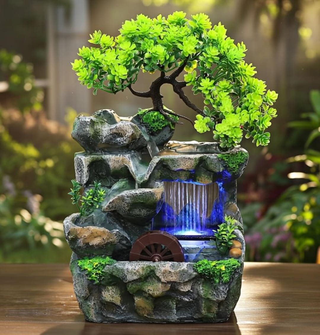 Indoor Tabletop Fountain Waterfall Rock Cascading Zen Meditation S 