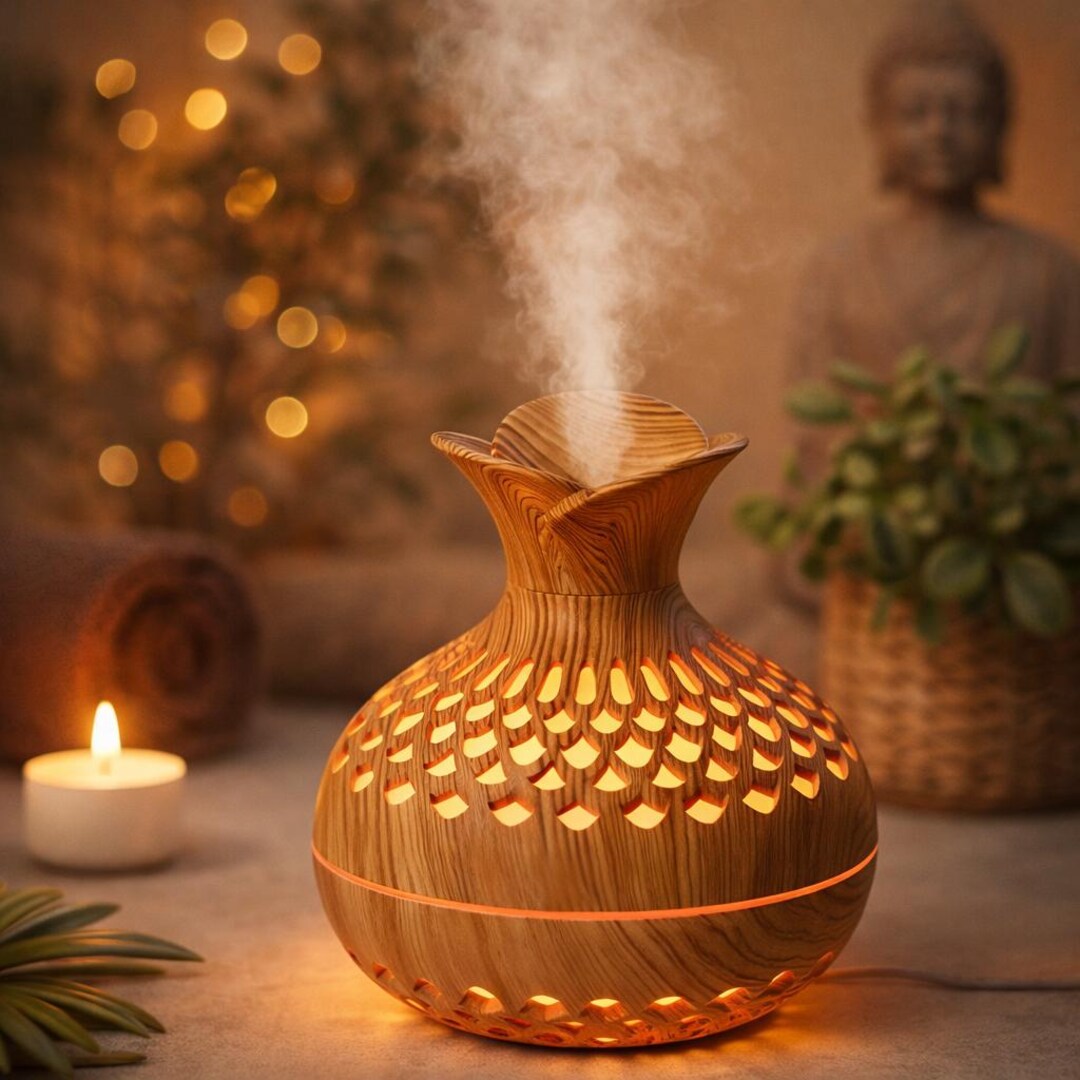 Zen Wood Aromatherapy Diffuser & Ultrasonic Humidifier - Quiet LED ...