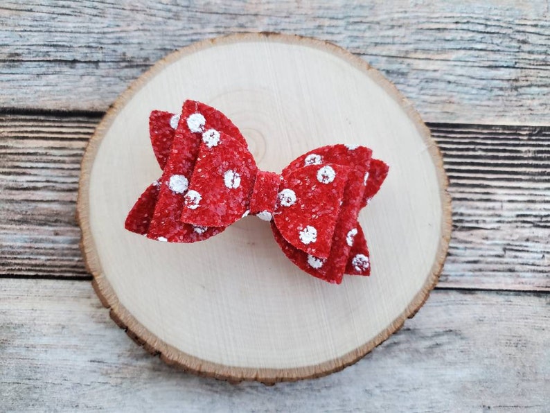 Red and white chunky glitter bow