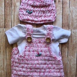 Pink Crochet Romper w Matching Hat Set